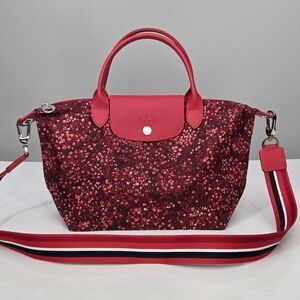 NEW LONGCHAMP SMALL LE PLIAGE FLORAL PRINT SHOULDER BAG